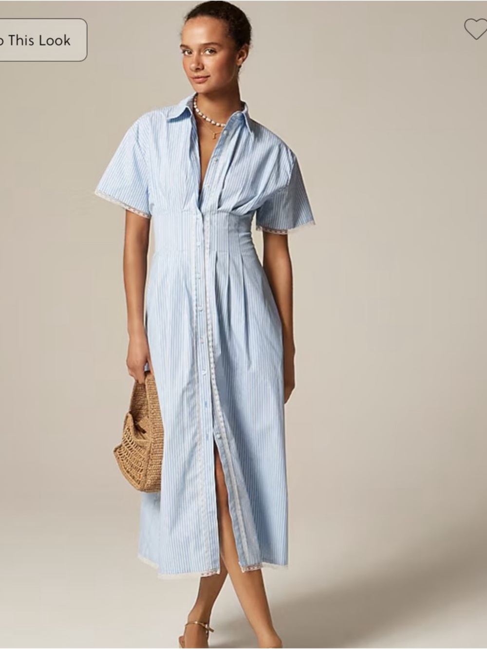 J. Crew Light Blue and White Striped Button-Front Midi Dress